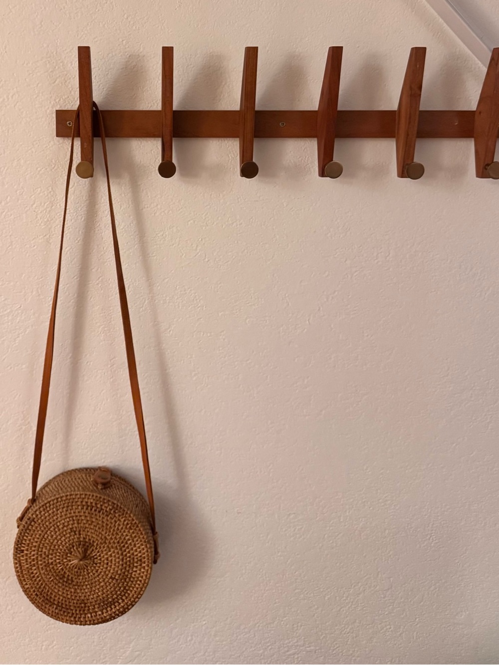 Woven Straw Crossbody Bag with Leather Trim - Tan